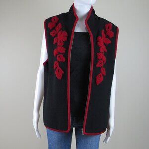 Tally Ho 100% Wool Zip Sweater Vest SIZE XL Black, Red Winter Holiday